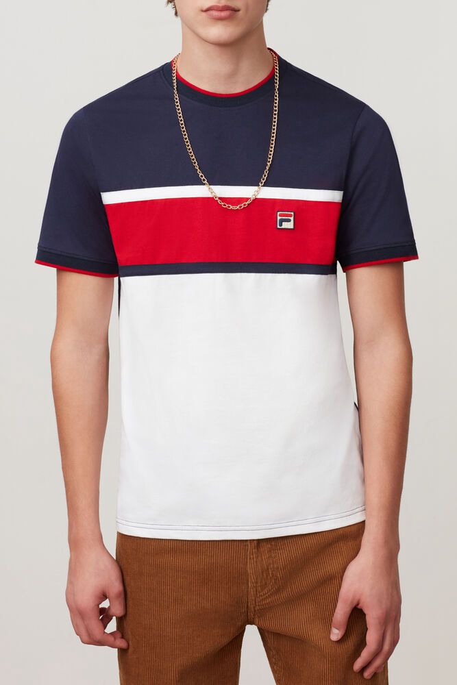 Fila T-Shirt Conte Mens White/Navy - India ZHT-286493